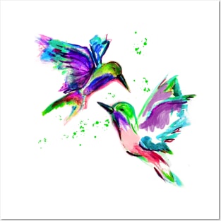 Hummingbird Watercolor Paint Splatter Bird Watcher Lover Gift Idea Her Posters and Art